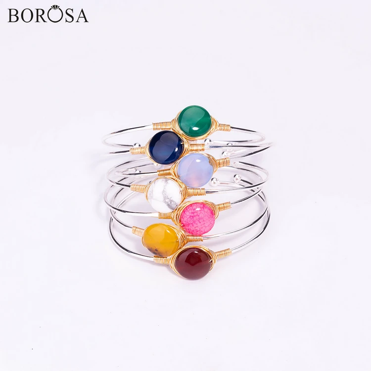 BOROSA Красочные камни браслет браслеты покрытый серебром натуральный Howlite Агаты