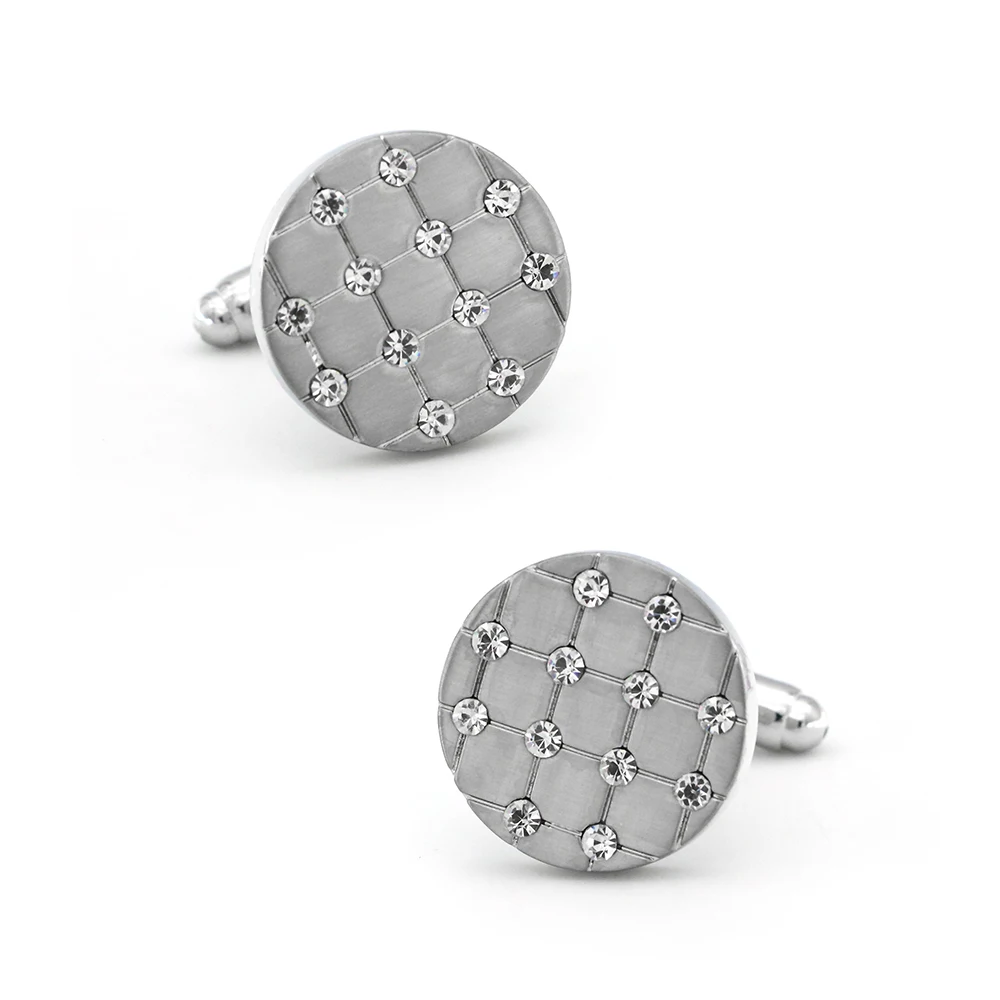 

iGame New Arrival Crystal Cuff Links Silver Color Round Check Metal Design Quality Brass Material Men's Cufflinks Free Shipping