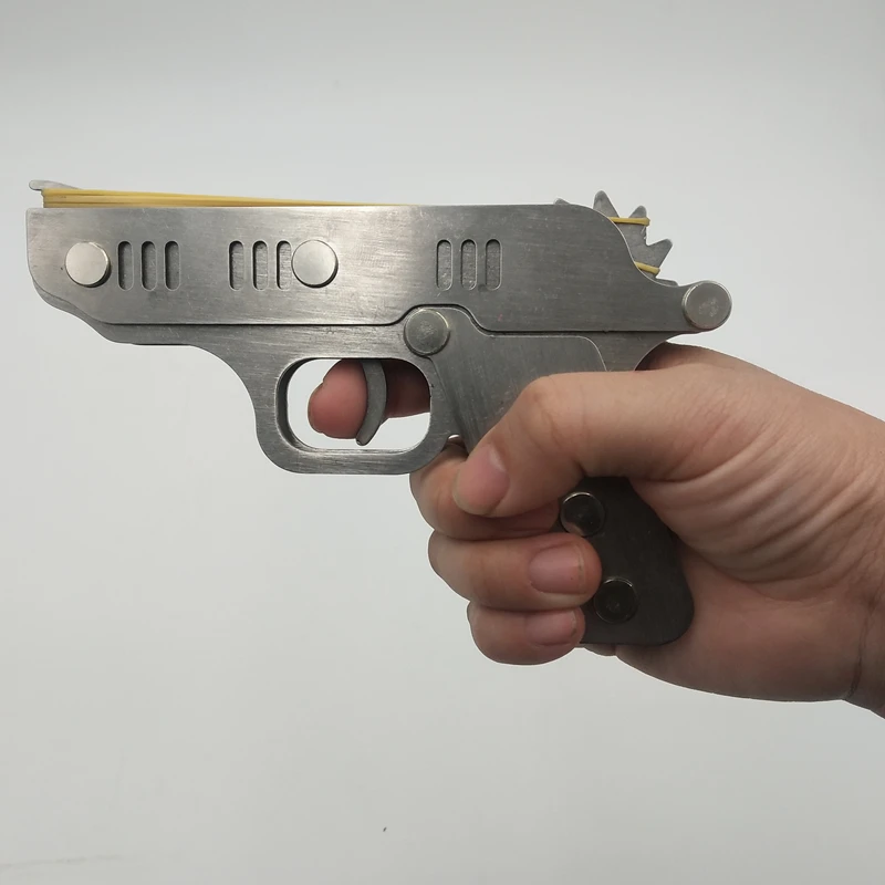 

High Quality Stainless Steel Rubber Band Toy Gun Can Be Continuously Fired Folding Outdoor Sports Interactive Parent Child Game