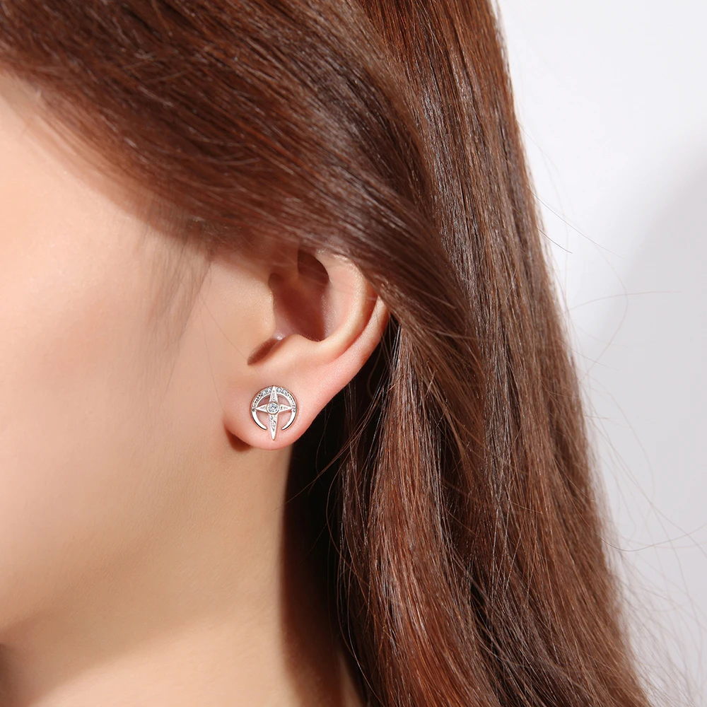 Новинка винтажное серебро 925 пробы Женская Сережка-гвоздик крест Синий Циркон