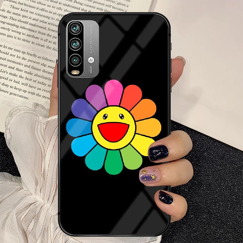 

Murakami Flower Smile Phone Tempered Glass Case Cover For Xiaomi Redmi note k 7 8 9 10 30 40 A C T S Pro Shell Silicone Tpu