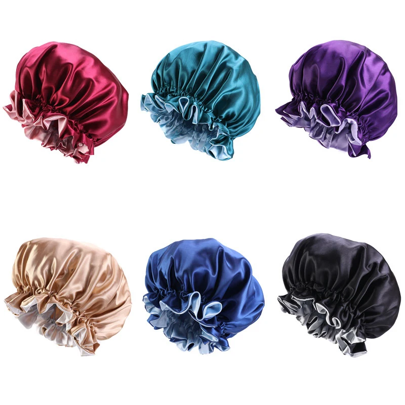 Модный сатиновый капот двухслойный регулируемый размер ночной головной убор для
