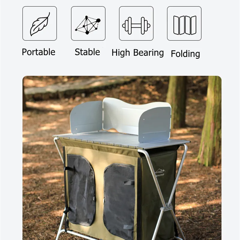 

Tryhomy Portable Outdoor Camping Kitchen Aluminum Alloy Folding Camp Cooking Table With Storage Bags Windshield 2021 New