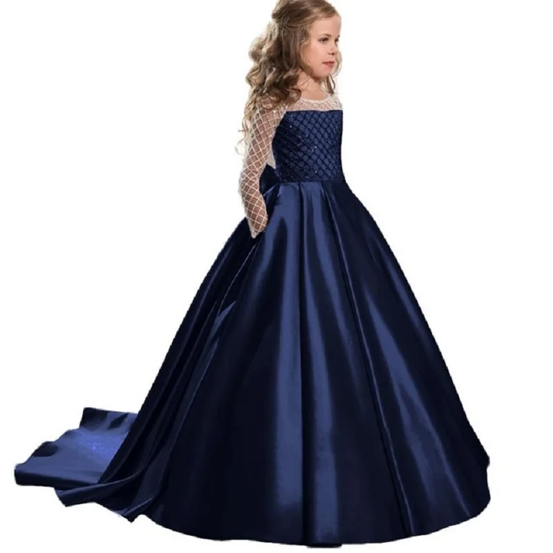 

Long Girl Lace Dress Flower Party Elegant Kids Dresses Infant Girl Princess Events Costume Children Grauation Gown 12T Clothes