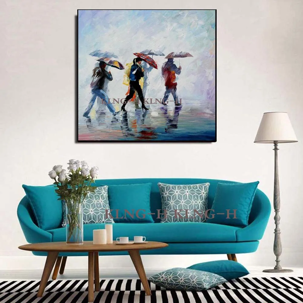 100% pintado a mano Envio gratis pintura al óleo sobre lienzo arte de pared hecho imperno paisaje lluvia foto dos p | Дом и сад