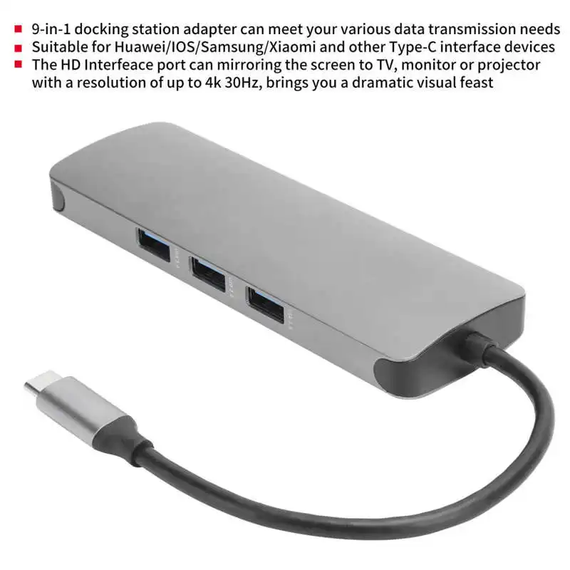 9 в 1 конвертер Type-C на RJ45/PD/HDMI/карта памяти/адаптер USB3.0 |