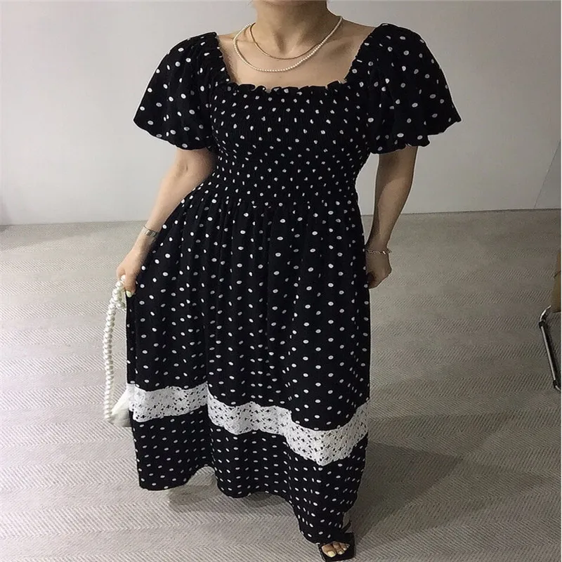 

Retro Elegant Polka Dot Stitching Long Dress