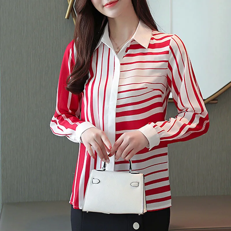 Женские тонкие рубашки в полоску Осенние новые корейские женские с длинными