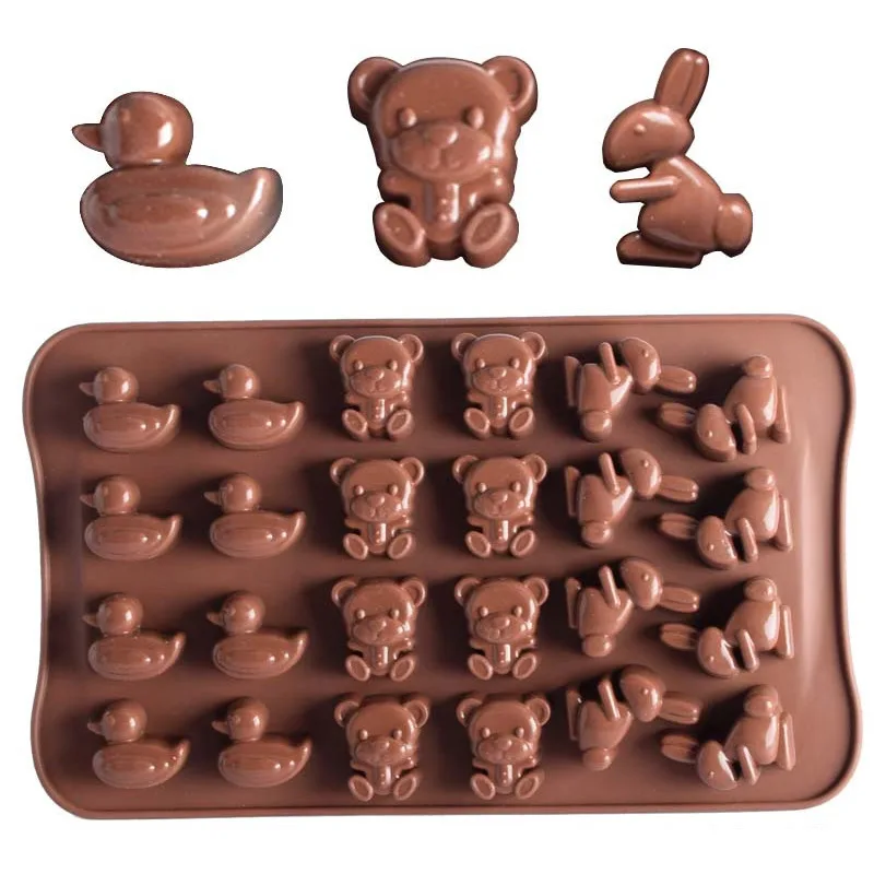 24 Сетки Кролик Утка медведь мультфильм животное шоколад литая силиконовая