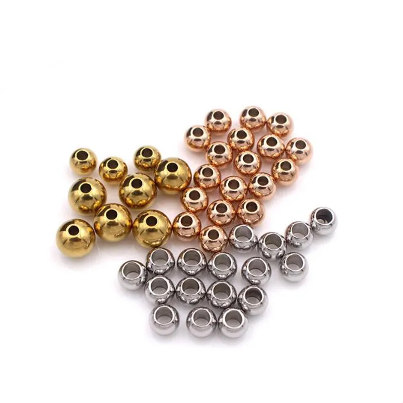 

50pcs gold Stainless Steel Round Ball Beads 2 3 4 5 6 8 10mm bead with Large Hole European Space Beads for DIY Jewelry findings