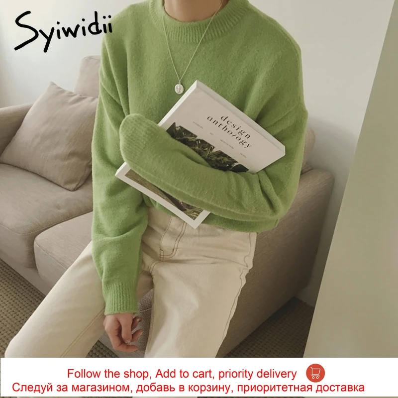 Syiwidii женские свитера с круглым вырезом Свободный вязаный свитер в Корейском