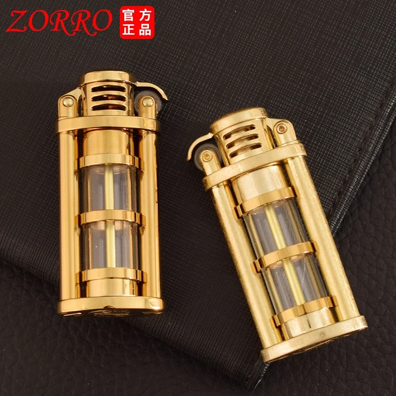 

Zorro BRASS Kerosene Lighter Transparent Oil Drum Windproof Torch Grinding Wheel Lighter High-end Collection Smoking Gadget Gift