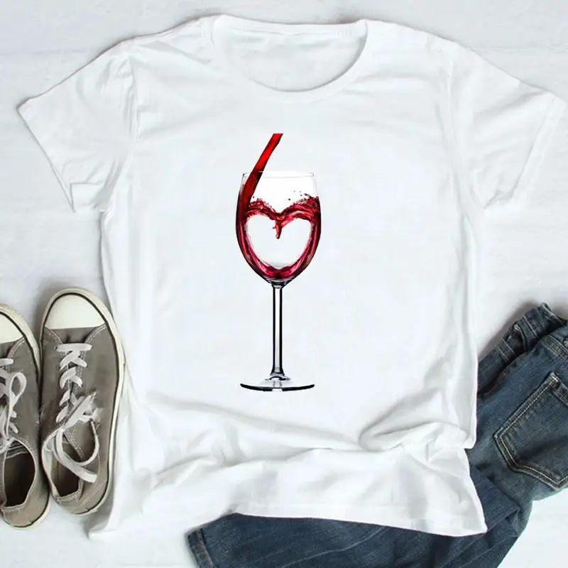 

Футболки модные с коротким рукавом Love Wine Happy Trend, женская летняя одежда с мультяшным принтом, топы, футболка с графическим рисунком