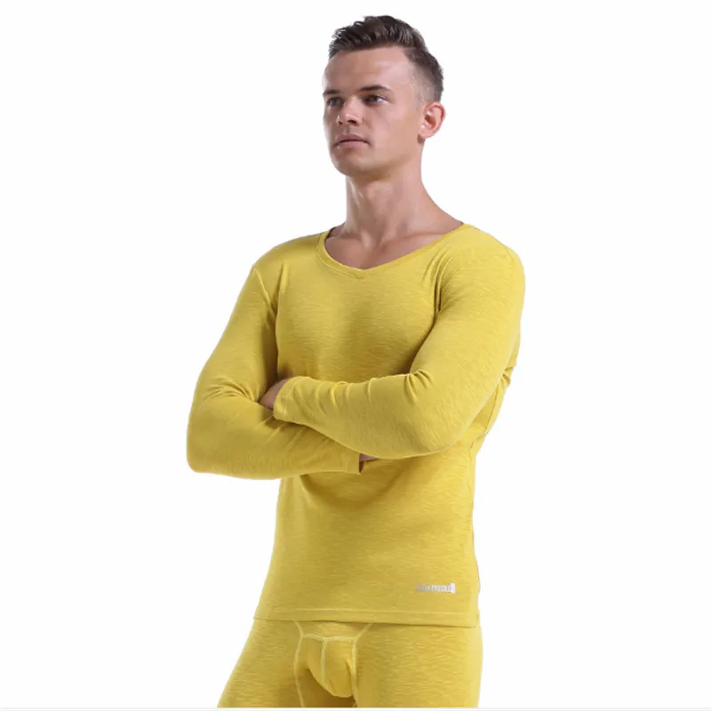 Мужское эластичное термобелье из бамбукового хлопка с V-образным вырезом и