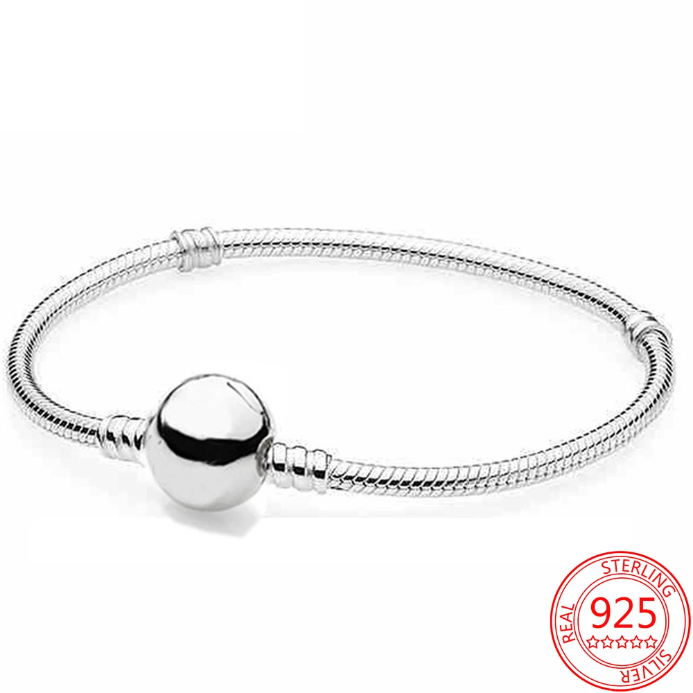 

S925 Sterling Silver Pan Series Castle Plain Silver Round Buckle Bracelet New DIY Bracelet