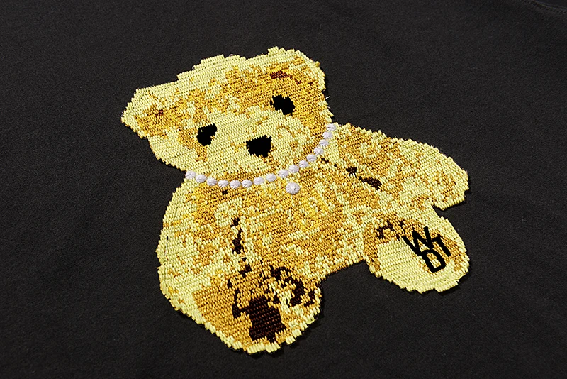 

2021 Summer Men's and Women's Fashion Trend High-quality Casual Round Neck Cotton Patch Bear Short Sleeves Little Fragrance