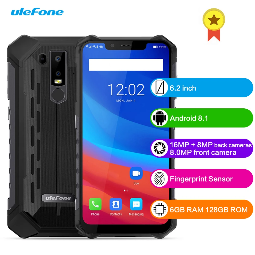 Ulefone Armor 6, 4G, смартфон, 6,2 дюймов, Android 8,1, четыре ядра, 6 ГБ ram, 128 ГБ rom, датчик отпечатков пальцев, 5000 мАч, мобильный телефон