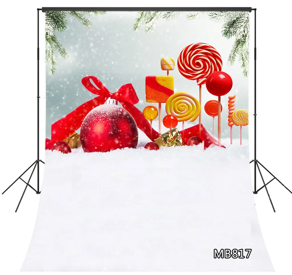 Фотофоны зимние снежные сосновые пихты Рождественские шары леденец подарок