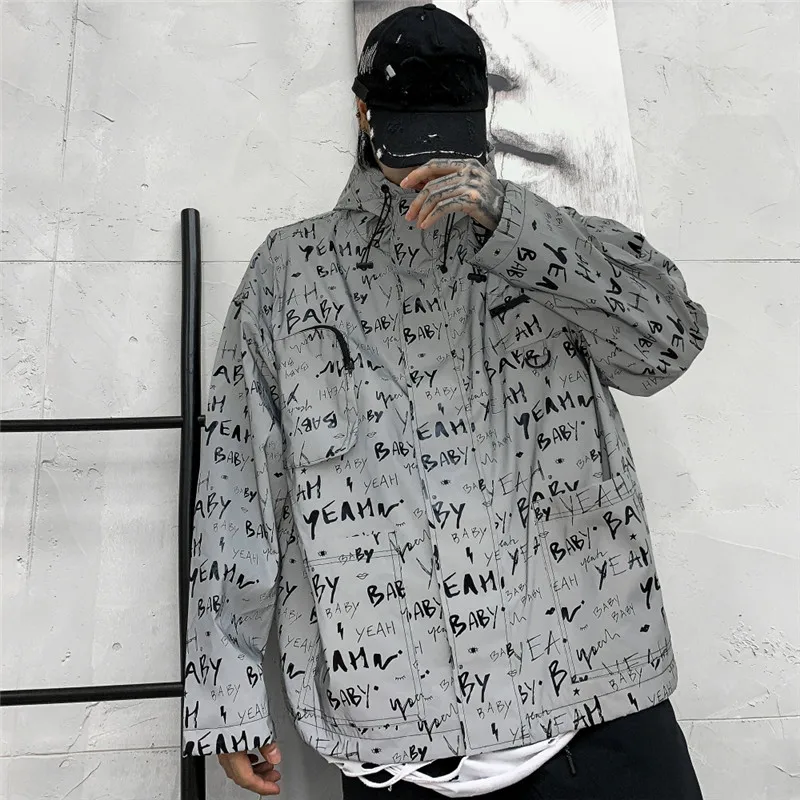 Ветровка мужская Светоотражающая с капюшоном модная уличная одежда надписью