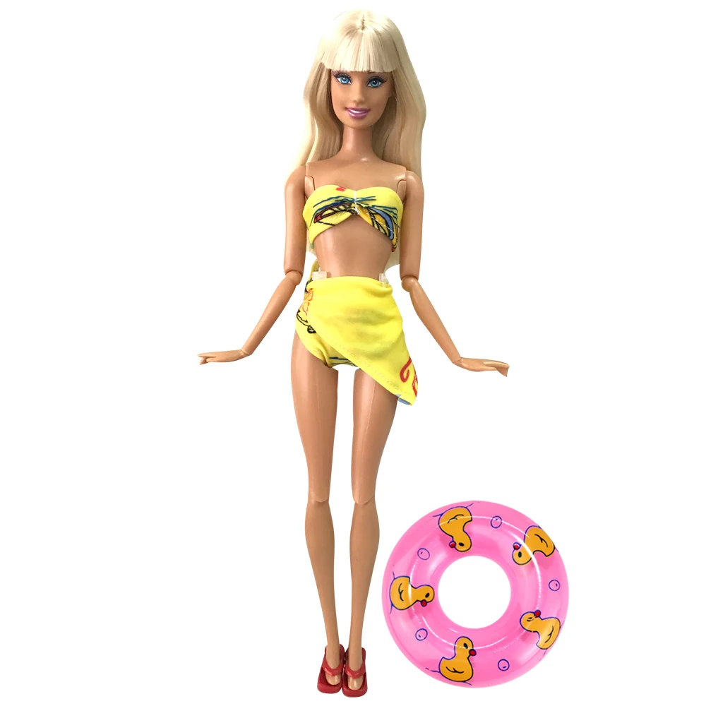 NK 1x Желтый сексуальный купальник бикини + 1 плавательный круг спасательный пояс