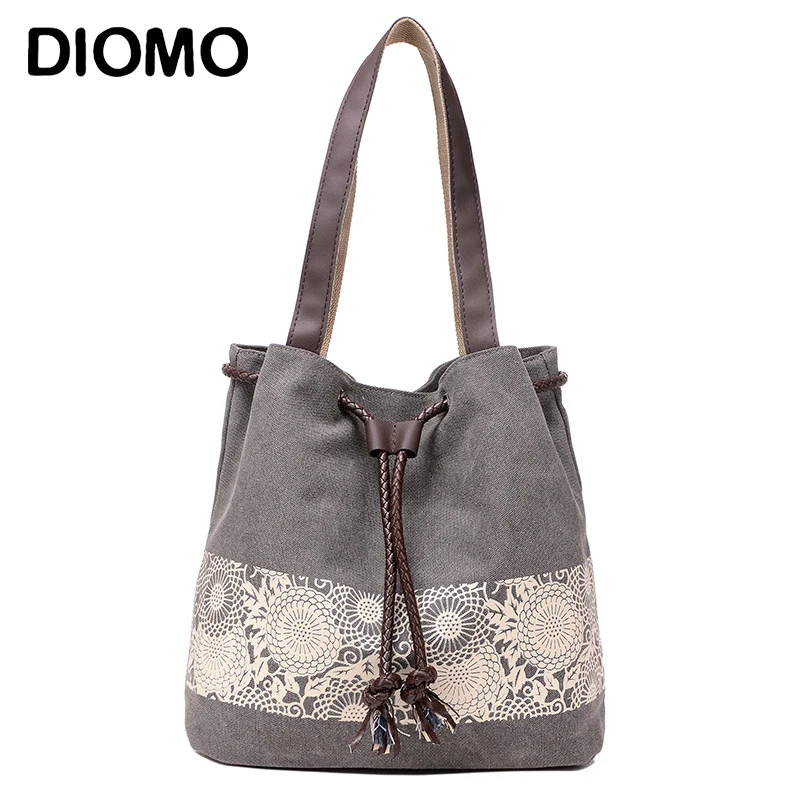 Женская Холщовая Сумка DIOMO легкая Повседневная сумка на шнурке с цветочным