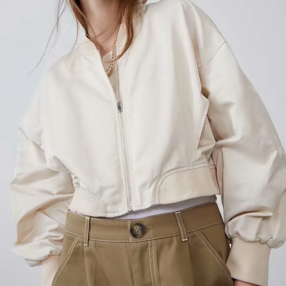 Женская укороченная куртка бомбер ZA водоотталкивающая с боковыми карманами