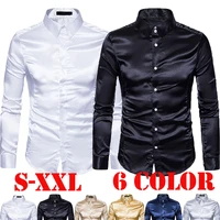 mens formal casual shirt top satin silk dress shirt long sleeve slim business classic plus size s xxl shirts
