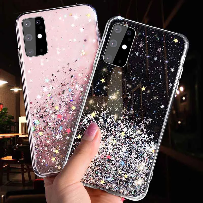 Silver Foil Bling Glitter Case For Samsung Galaxy A51 A71 A81 A91 A01 A11 A21 A31 A41 A21S Soft Silicone Transparent Phone Cover