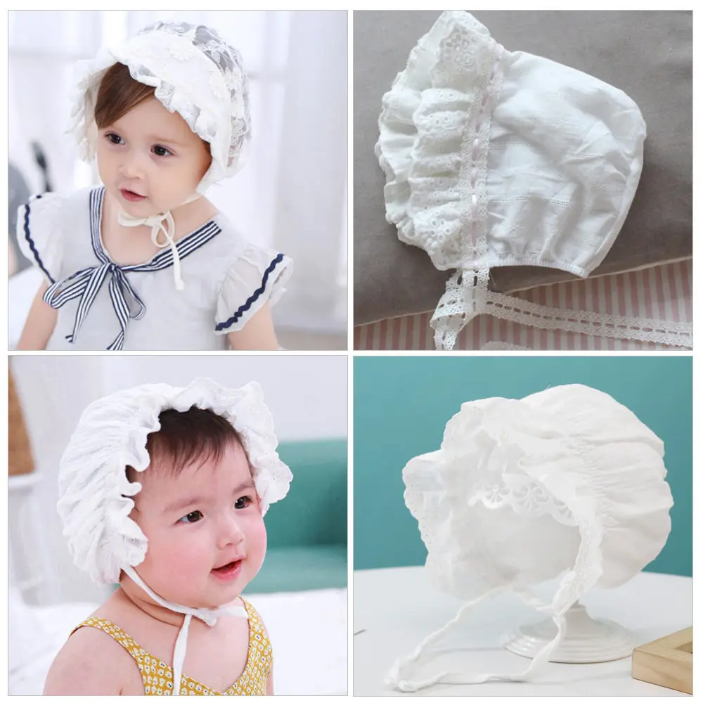 

1pc Adorable Baby Lace Cap Beautiful Lolita Bonnet Infant Headdress(Beige White)
