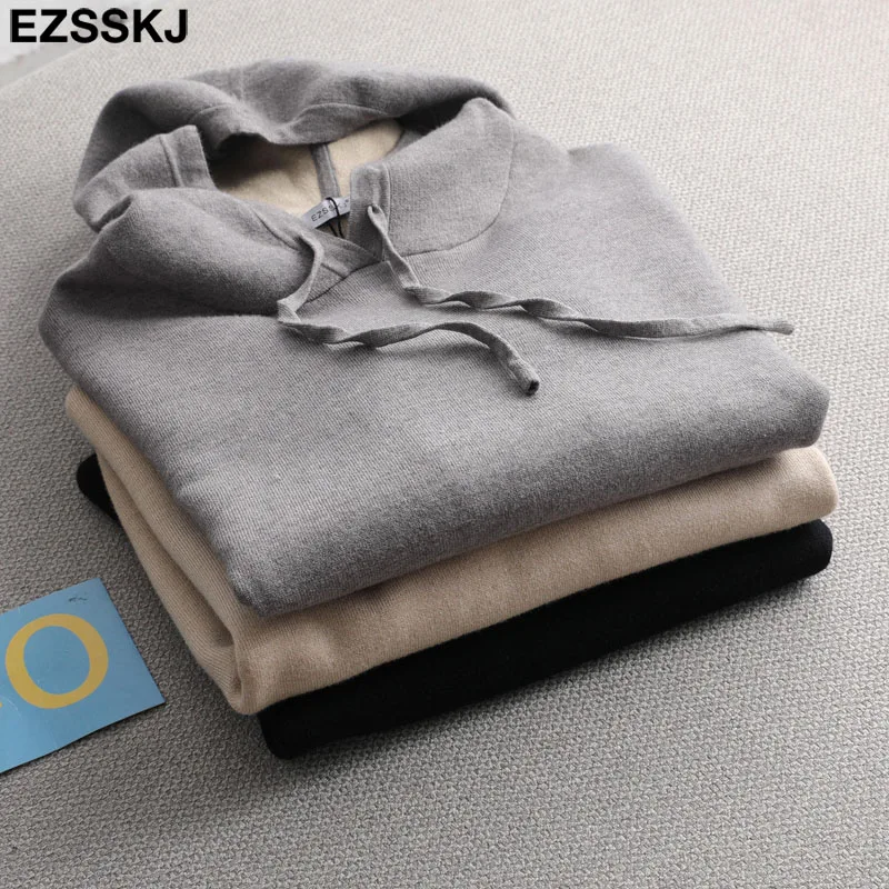 

thick oversize Hooded pullovers women chic pure Color hooded Top girls loose Sportswear sweater top