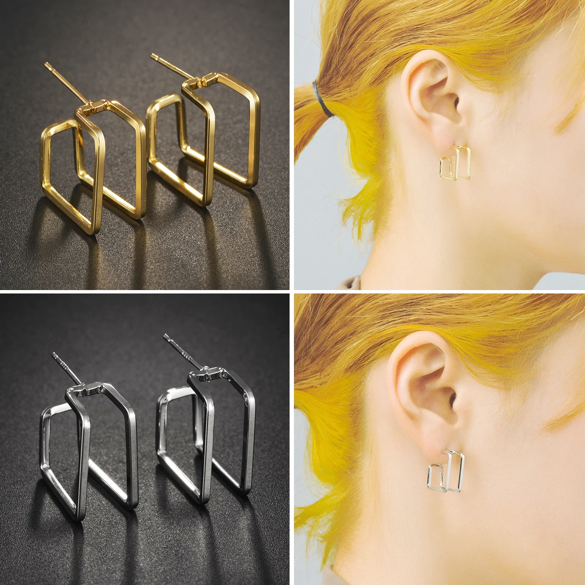 

1 Pair Geometric Heart Shaped Piercing Stud Earrings Gold Silver Color Simple Fashion Girls Women's Party Earrings Jewelry Gifts