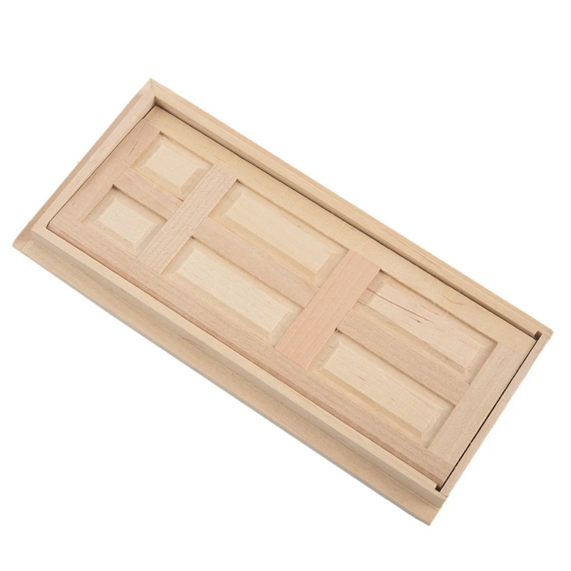 

2 Pcs 1/12 Dollhouse Accessories: 1 Pcs 6 Panel Interior Wooden Door & 1 Pcs Wooden Furniture Miniature Round Table