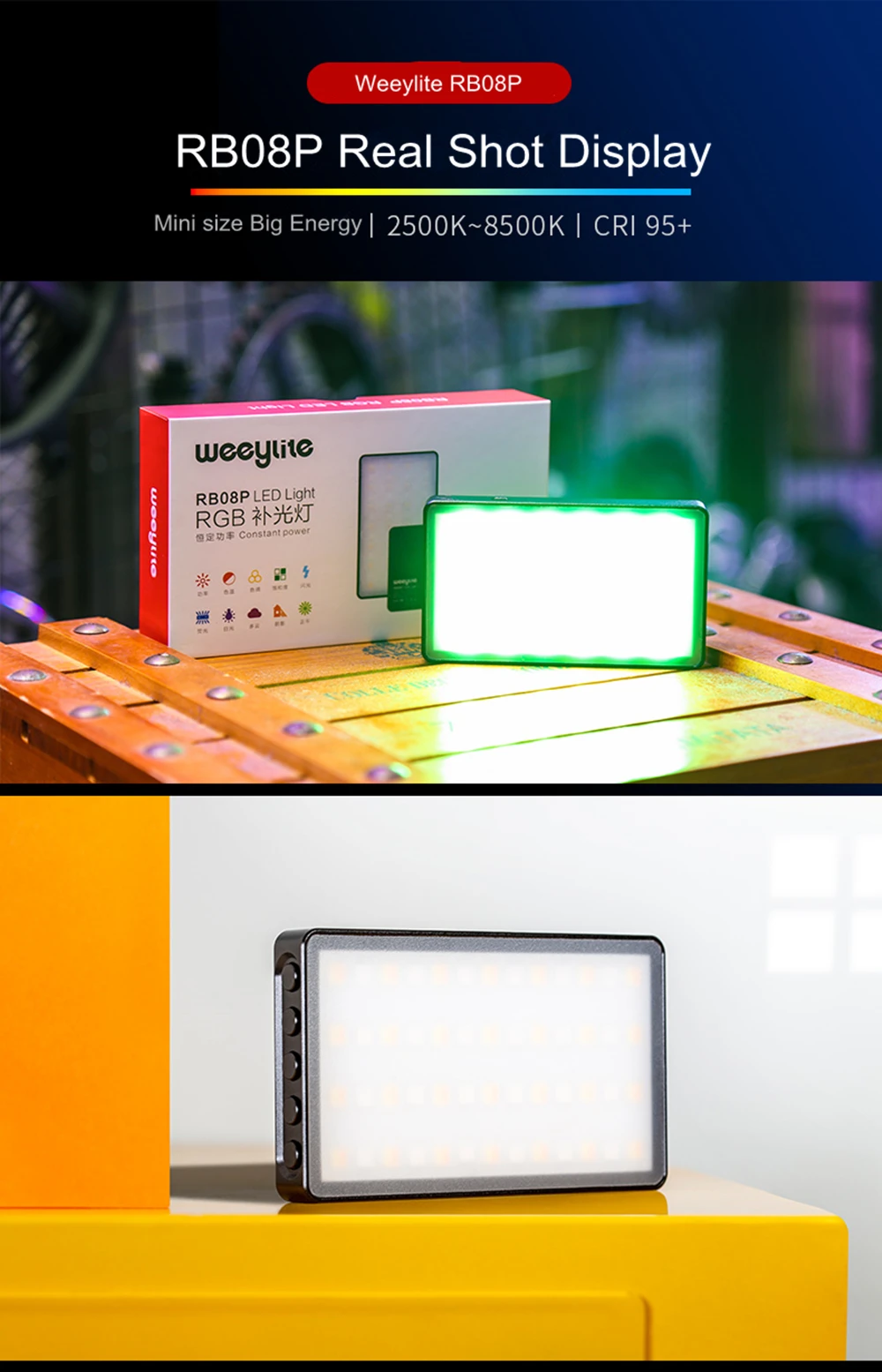 VILTROX мини-видео светодиодный светильник Weeylife RB08P RGB 2500-8500K Портативный заполняющий светильник Встроенный аккумулятор для студийной съемки камеры телефона