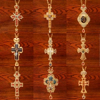 high qualit pectoral cross orthodox jesus crucifix pendants rhinestones cross chain gold religious jewelry pastor prayer items