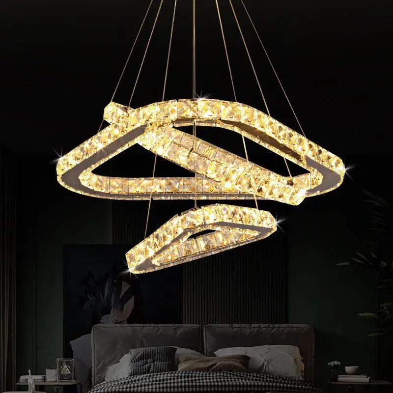 

A Modern Crystal Led Pendant Chandelier Lamp Luxury Diamond Hanging Lamp Mirror Stainless Steel Lighting Fixture luminaire