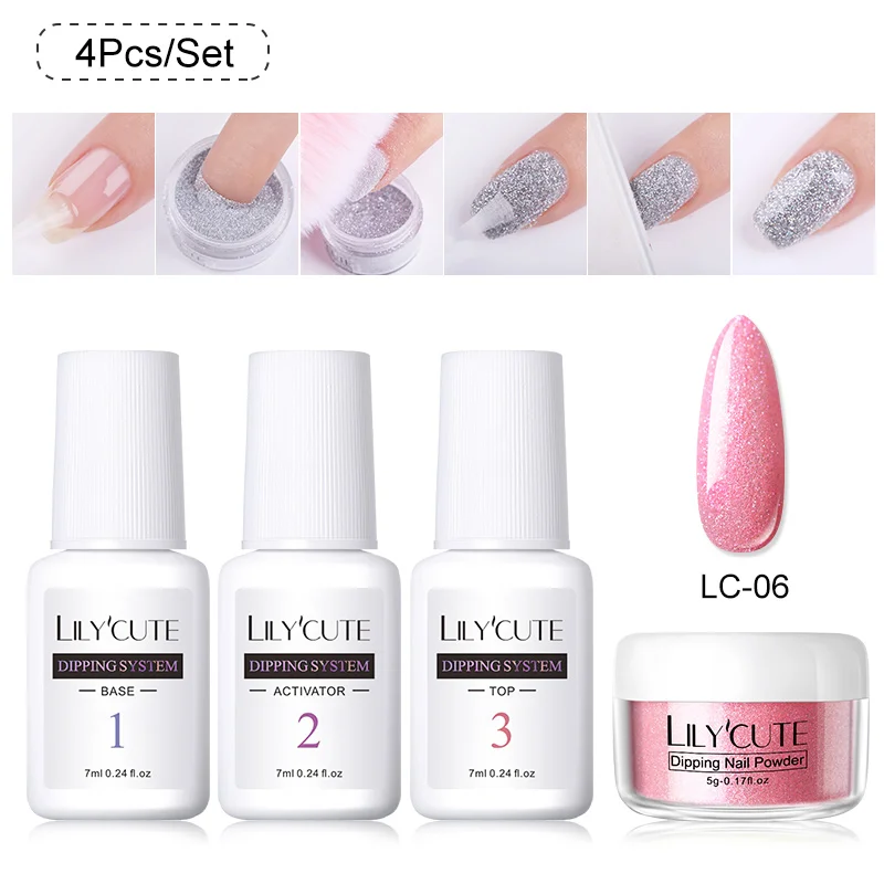 4Pcs 01 LILYCUTE голографическое погружение ногтей Блеск порошок наборы градиентный французский порошок для ногтей цветной натуральный сухой пигмент для ногтей - Цвет: 4Pcs 01