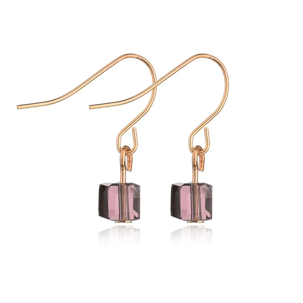 Модные золотистого цвета квадратный висячие серьги Фиолетовый Цвет Кристалл