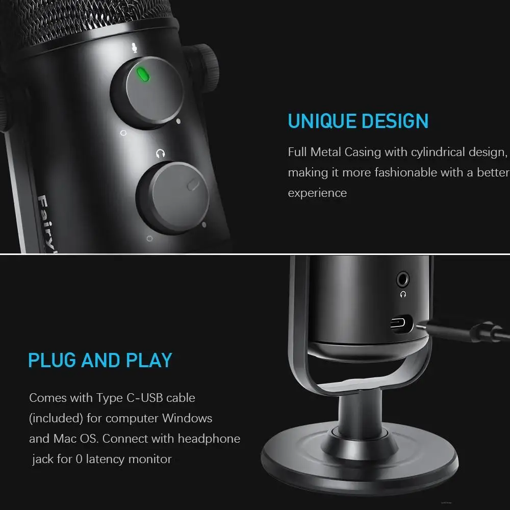 Конденсаторный USB-микрофон микрофон для студийной записи с кардиоидным экраном