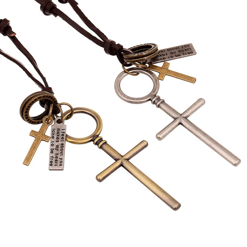 Fashion Vintage Cross Lange Ketting Chain Lichtmetalen Charm Verstelbare Touw Lederen Hanger Verklaring Voor Retro Vrouwen Mannen Sieraden Gift Fashion Vintage Cross Lange Ketting Chain Lichtmetalen Charm Verstelbare Touw Lederen Hanger Verklaring Voor Retro Vrouwen Mannen Sieraden Gift