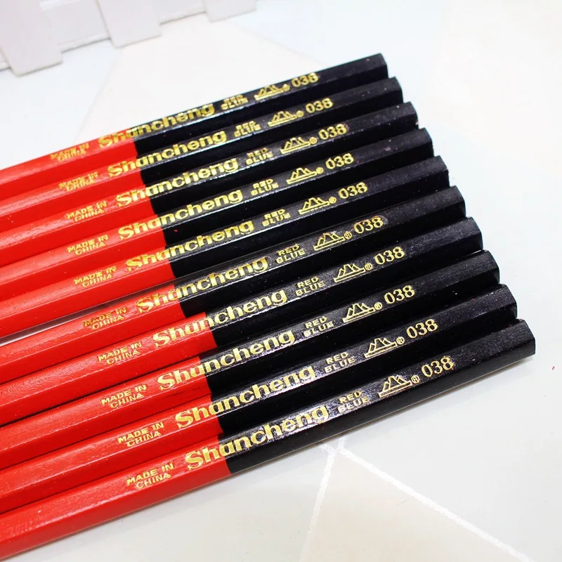 10 палочек большие шестигранные красные и синие карандаши двухцветные