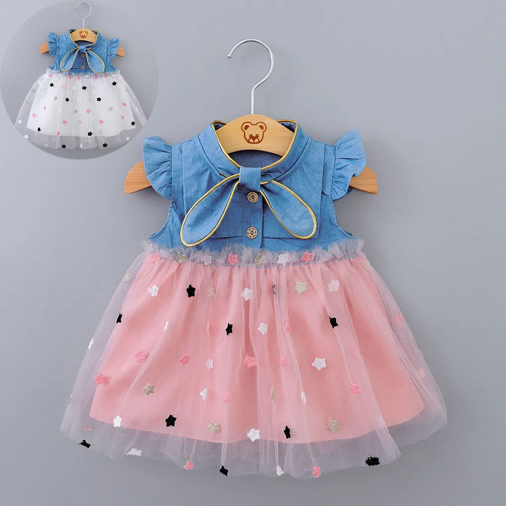 

Girls Clothes Kids Infant Baby Girls Kids Dresses Princess Gauze Star Denim Outfits Clothing Children's Sets