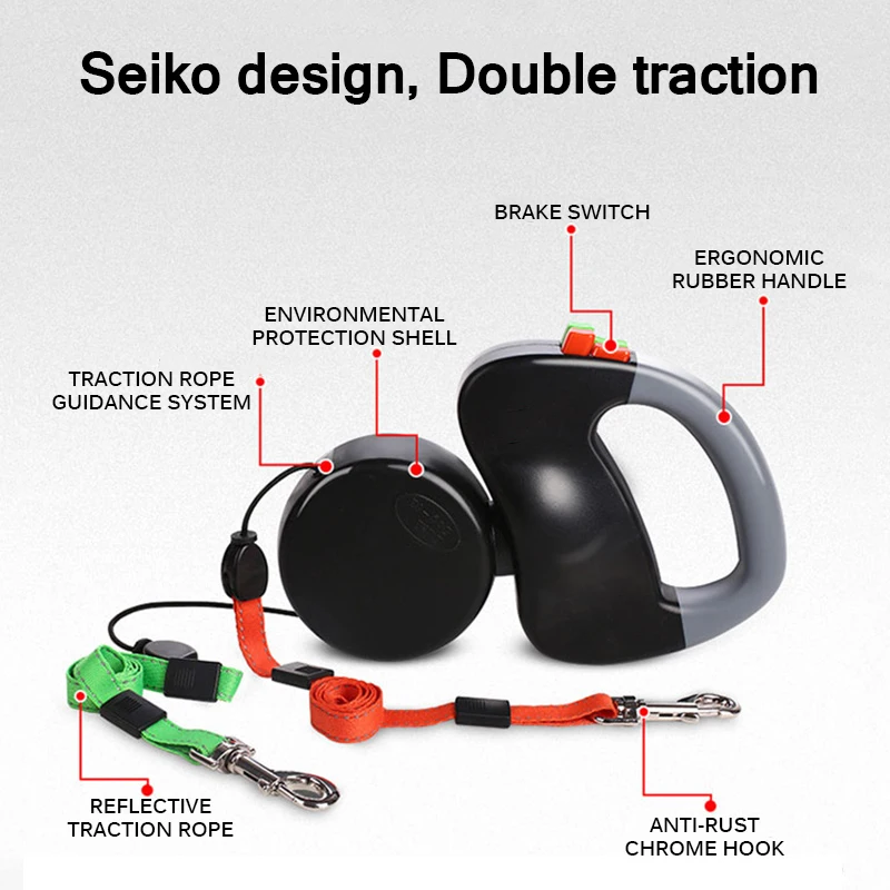 3 м выдвижной поводок для собак с двумя головками автоматический гибкий щенка