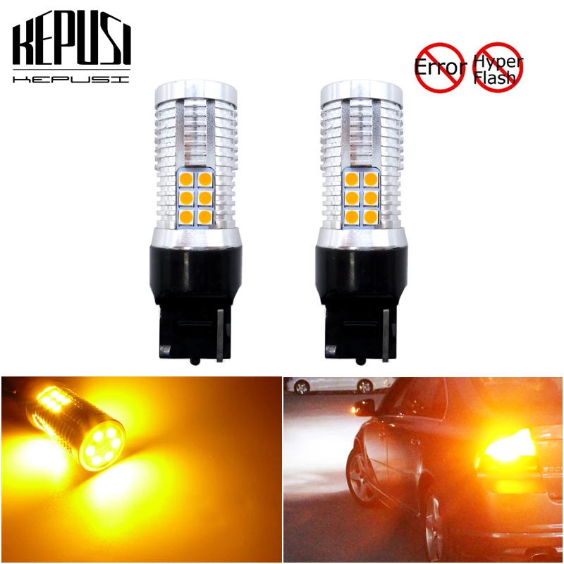 

7440 W21W WY21W T20 Canbus без Hyper Flash, янтарно-желтые светодиодный Сменные лампы для автомобиля, передние и задние поворотники, лм