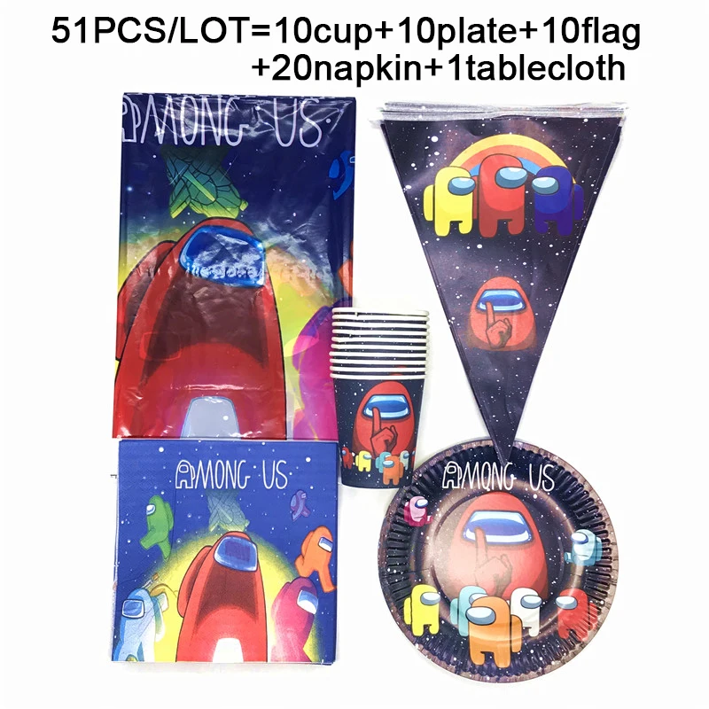 

Boys Favor Happy Birthday Among Us Party Decorations Paper Cup Plate Straws Napkin Tablecloth Supplies Disposable Tableware Set