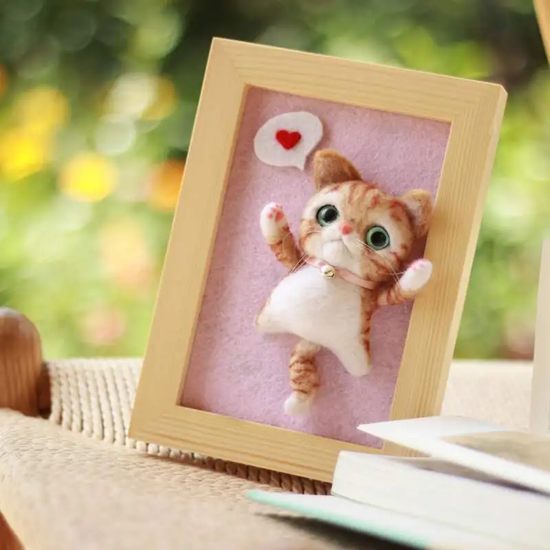 Шерстяной войлок Набор Diy кошка рамка для фотографий искусство иглы Войлок
