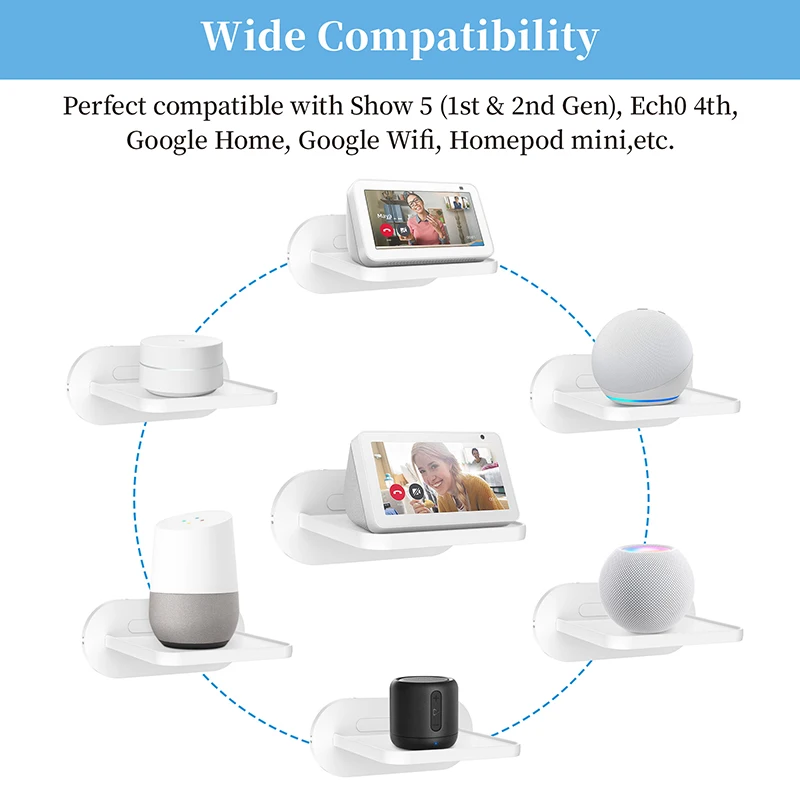 Держатель для настенного крепления PlusAcc для Echo Show 5 (1-го, 2-го и 3-го поколения), полка Anker Soundcore Mini с управлением кабелями.