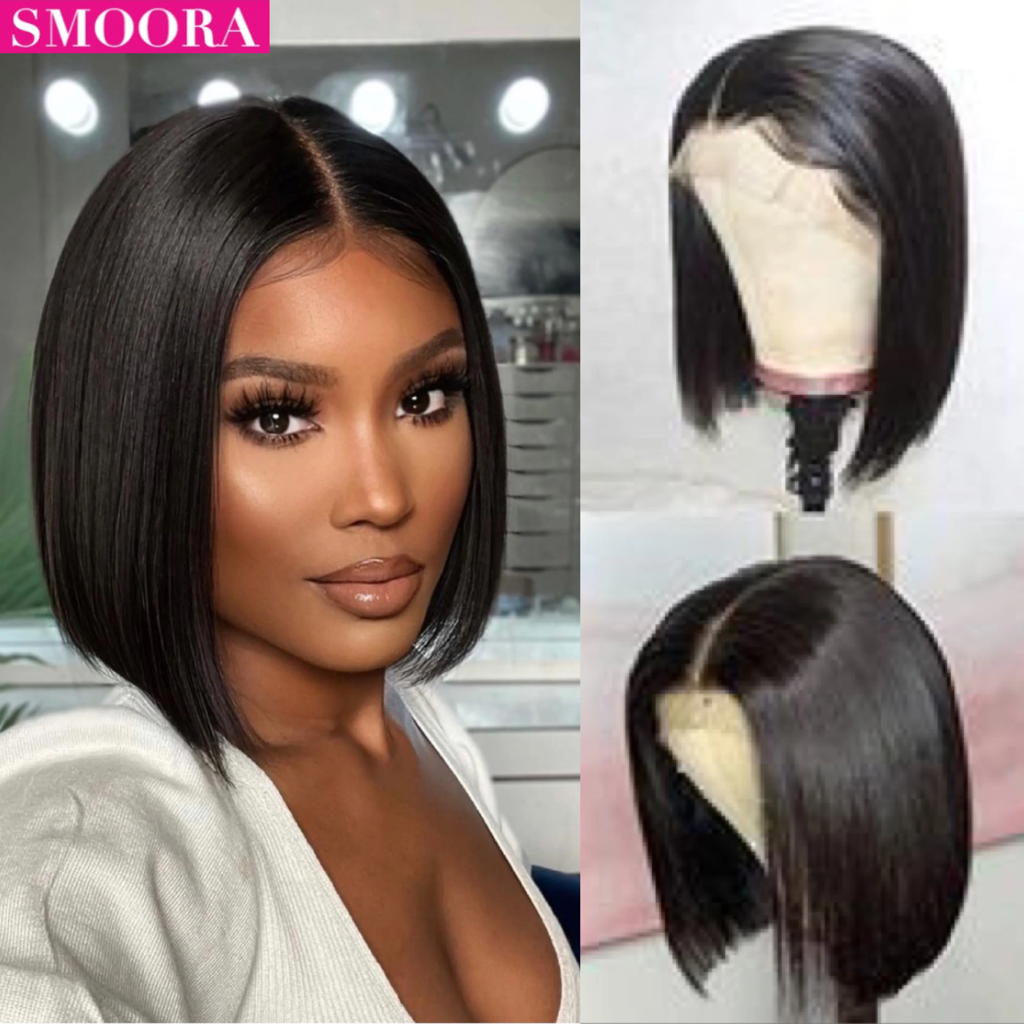 

Bob Wig Lace Front Human Hair Wigs PrePlucked Bleached Knots With Baby Hair Brazilian Straight Natural Color Human Hair 5x5 Lace