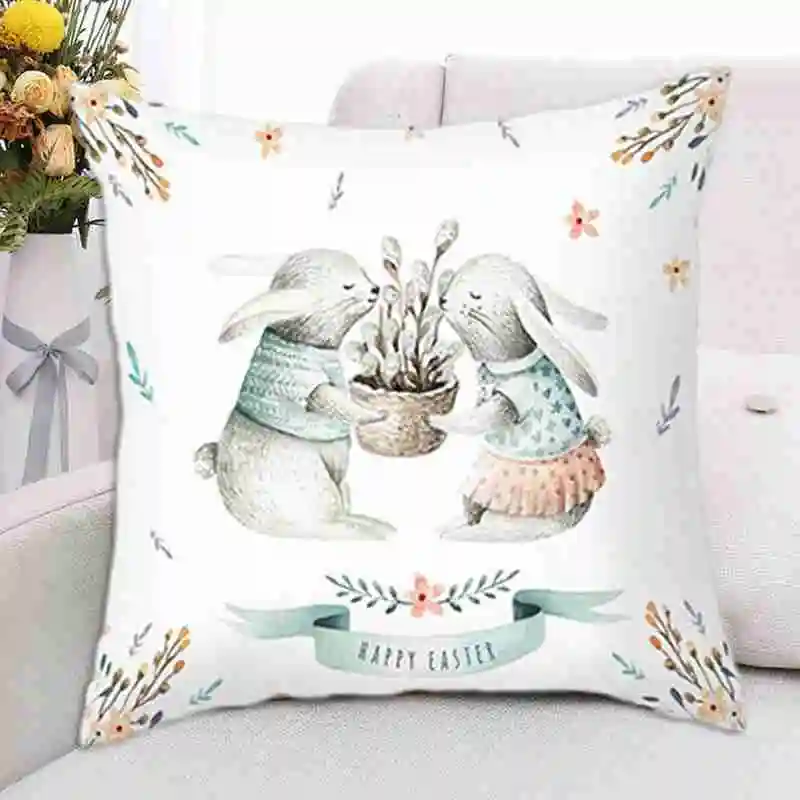 

Happy Easter Pillowcase Decorations For Home Party Sofa Rabbit Eggs Sofa Car Cushion Cover home accessories for living room 45CM