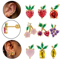 18g stainless steel stud earring for women girls cz crystal strawberry banana cherry stud earring helix piercing cartilage