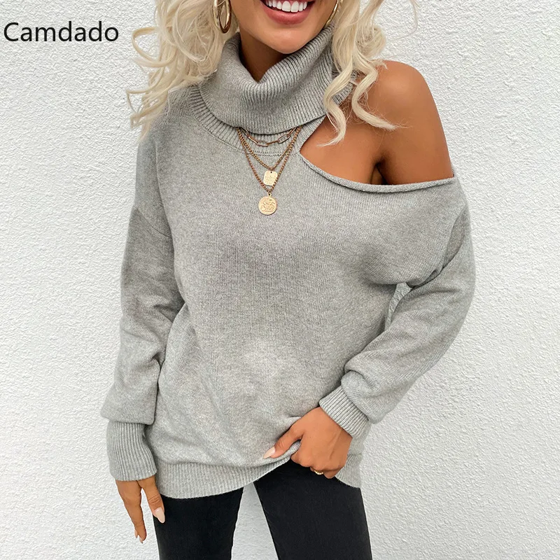 

Autumn Winter Sweaters Women Oversize Pullovers Off Shoulder Turtleneck Sweater Long Sleeve Women's Cashmere Loose Jumper 2021